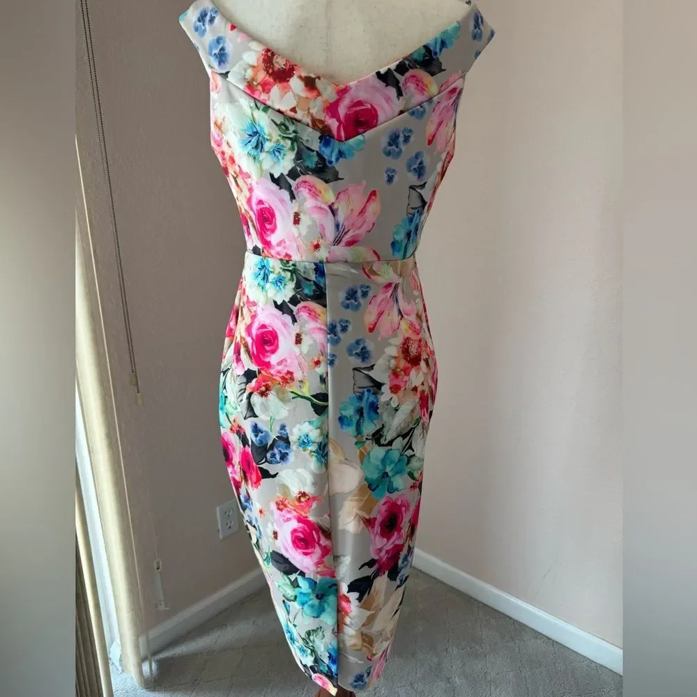 Gorgeous floral off the shoulder ASOS Scuba midi dress bodycon sz 8 wedding - Picture 7 of 12